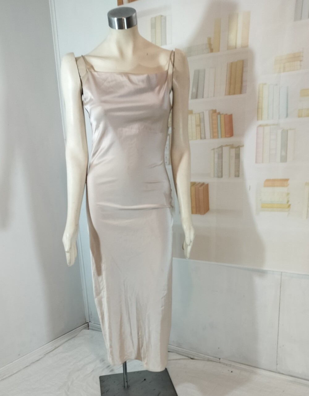& Other Stories Satin Slip Midi Dress in Light Beige